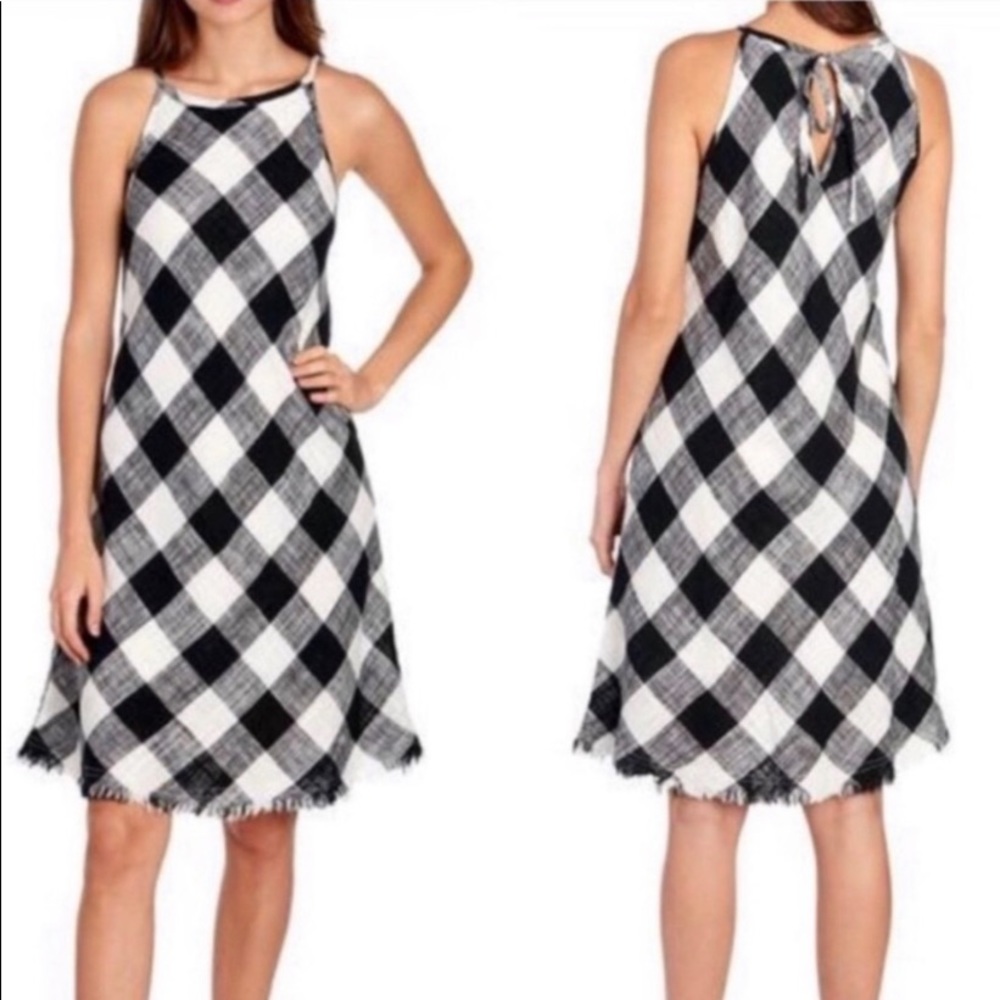 Philosophy Gingham Halter Fringe A-Line Dress